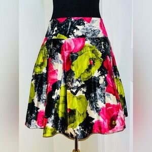 MILLY Silk Floral A-Line High-Low Skirt - Multicolor